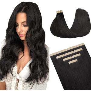 DOORES Extension Bioadesive Marrone, Nero Naturale 40cm 25g 10pz, Extension Capelli Bioadesive Lisici Skin Weft Naturale Capelli Tape in