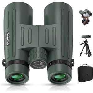 Sogries Binocolo 14 x 45 per adulti ad alta potenza, binocolo HD per bird watching, caccia, con adattatore per telefono in lega di alluminio, treppiede, impermeabile e a prova di nebbia, ampia visuale per