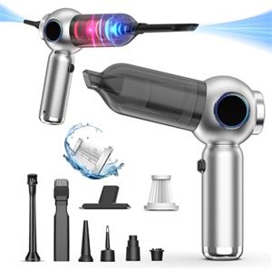 YYYuYong 20000Pa Aspirapolvere Auto,6000mAh Ricaricabile Aspirabriciole e Soffiatore,Mini aspirapolvere senza fili Potente per Auto,Capelli, pulizia casa (argento)