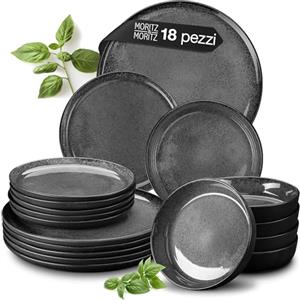 Moritz & Moritz VIDA servizio piatti - 18 Pezzi - set piatti 6 persone color antracite - 6 piatti piani, 6 piatti fondi, 6 piatti da dolce