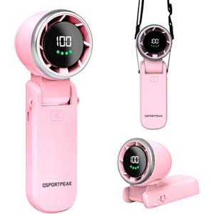 QSPORTPEAK Ventilatore Portatile a Mano,Mini Turbo Ventilatore Regolabile in Velocità(1-100),Batteria Ricaricabile da 4000mAh,Display Digitale,3 in 1 mano/scrivania/collo ventilatore,Viaggi/Campeggio- Rosa