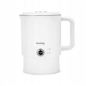 huslog Bollitore elettrico da viaggio 2 in 1 e mini pentola, 0,8 l, pieghevole, bianco, 650 W, acciaio inox 304, doppia parete, base a 360° con avvolgicavo, campeggio e hotel, bianco