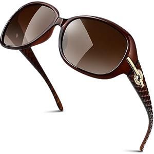 GQUEEN Occhiali da Sole da Donna Polarizzati Grandi Retrò Guida Occhiali Vogue Protezione UV400,Marrone Portafoto Marrone Lucido Lente