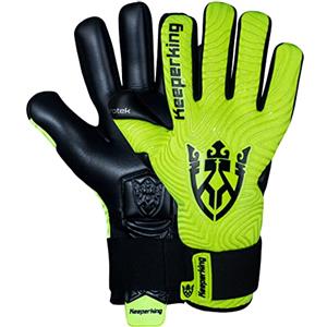 Keeperking Guanti da portiere per adulti, guanti da calcio da uomo, con cucitura interna e presa professionale da 4 mm, vestibilità aderente, unisex Jonior (8, Q-Oranje-BHyb)
