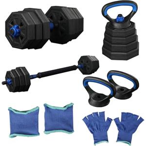 HCT STYLE Pesi Palestra 30 KG - Manubri Regolabili 4 in 1 con Bilanciere, Kettlebell e Supporti per Flessioni