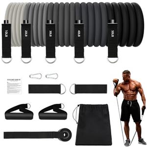 JATEKA Elastici Fitness,5 Livelli Elastico Palestra,10-150lbs Elastici Palestra Set con Ancoraggio per Porta,Maniglie,Cinghia per Caviglia,Fasce Elastiche Fitness Bande Elastiche Fitness,Grigio