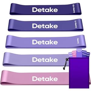 Detake Elastici Fitness [Set di 5], Fasce Elastiche Fitness con 5 Livelli di Ressistenza, Dermocompatibile Bande Elastiche Fitness per Yoga, Pilates, Glutei, Allenamento, Crossfit