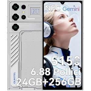 OUKITEL C61 GT Smartphone Android, 24GB RAM+256GB ROM Telefono, Display 6,88" HD+ 90Hz Cellulare 5150mAh, 13MP+5MP, 4G Dual SIM Cellulari e Smartphone NFC/Face ID/Impronta/OTG/Argento - 2026