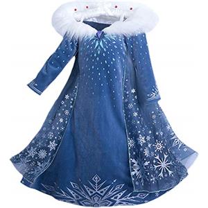 Eleasica Bambine e Ragazze Vestito Principessa Elsa Abiti Regalo Natale Compleanno Festa Carnevale Costumi per Bambini Manica Lunga Accessori Treccia Guanti Corona Bacchetta Magica,Blu,120