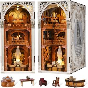 MiniCity Book Nook Kit, kit fai da te in miniatura per casa delle bambole in legno 3D, supporto per libri e libri, decorazione con luce LED per ragazzi e adulti (libreria pubblica)