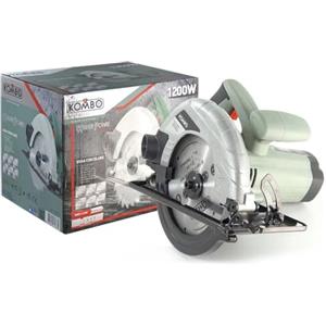 KOMBO - Sega Circolare 1200W con Disco Ø185 mm, Profondità di Taglio Regolabile fino a 65 mm, Tagli Obliqui fino a 45°, Guida Laterale Inclusa, 4500 Giri/min