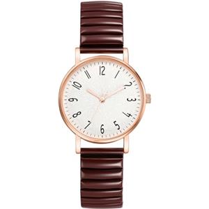 OIDEA Orologio da polso elastico da donna: orologio con cinturino elastico in acciaio inossidabile numeri grandi e facile da leggere quadrante bianco - per uso quotidiano, marrone