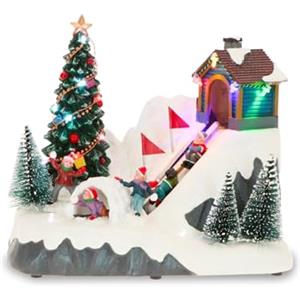 Wintem - Paesaggio di Natale Glimmerpine Animato con Pista da Sci in Movimento, Luci LED Calde e Musica Natalizia, Decorazione Dipinta a Mano per Casa o Regalo Festivo Unico