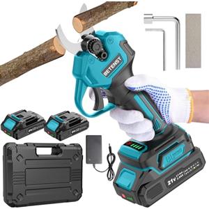 BETENST Forbici Potatura a Batteria Brushless, BETENST Forbici Elettriche con 2 Batterie 2.0Ah, Lama SK5, Schermo LCD Cesoie a Batterie, Pietra per affilare per Frutteti, Paesaggistica e Giardinaggio