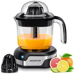 Aigostar Spremiagrumi Elettrico, 1,2L, Spremiagrumi con indicatore LED, 40W, 2 coni staccabili, Doppio Senso di Giro, Base in acciaio inox, Nero, Juicy