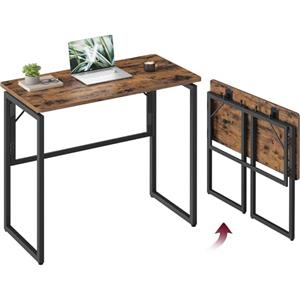 VASAGLE Scrivania per Computer Pieghevole, Piano in Unico Pezzo, Angoli Arrotondati, Tavolo da Ufficio, Camera da Letto Balcone Campeggio, Facile da Montare, 80 x 40 cm, Marrone Vintage LWD151KD01