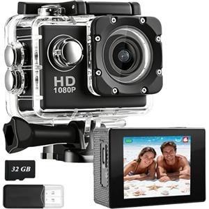 PQETBV Action Camera 4K, Telecamera Subacquea Impermeabile da 30 m, Obiettivo Grandangolare 120° Telecamera Sportiva, 2 Batterie e Kit di Montaggio, Action Cam per Snorkeling