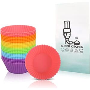 Folksy Super Kitchen SUPER KITCHEN 5cm Stampo Mini Antiaderente Pirottini Muffin Silicone con 24 Stampi Muffins, Riutilizzata Stampi in Silicone per Dolci, Coppette Cupcake, Friggitrice ad Aria Teglia, Teglia Cupcake