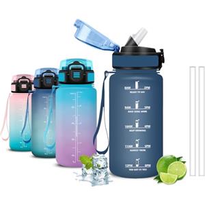 Mujigaga Borraccia, 500ml Borraccia Bambini, Borraccie con Cannuccia, Senza Perdite, Borracce Motivazionale, Facile da Pulire, Con Slogan Motivazionale, per Campeggio, Corsa, Viaggio