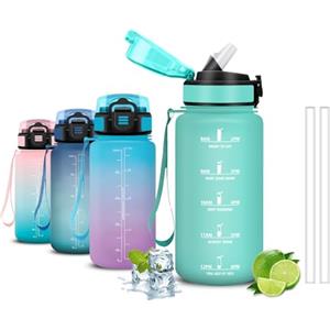 Mujigaga Borraccia- 0,5 litri- Borraccia Bambini, Borraccie con Cannuccia, Senza Perdite, Borraccie Motivazionale, Facile da Pulire, Con Chiusura di Sicurezza, per Sport, Ufficio, Corsa, Nuotare