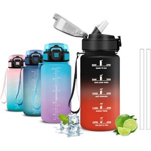 Mujigaga Borraccia, 500ml Borraccia Bambini, Borraccie con Cannuccia, Senza Perdite, Borracce Motivazionale, Facile da Pulire, Con Slogan Motivazionale, Borracce per Scuole, Ciclismo, Nuotare