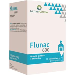 AQUA VIVA Flunac 600 - Integratore alimentare per le vie respiratorie con N-acetil-cisteina e bromelina, gusto agrumi - 10 bustine