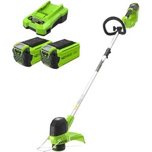 Greenworks 40V Tagliabordi a Batteria per Giardini Medi, Altezza Regolabile, Ampiezza Taglio 30cm, Filo di Nylon da 1,65mm con Autofeed, 2x Batterie da 40V 2Ah e Caricabatterie G40LTK2X