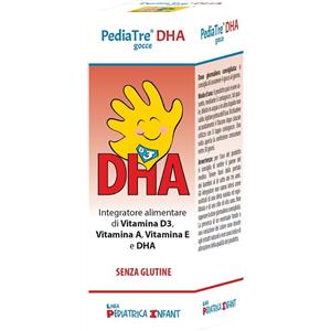 Pediatrica PediaTre DHA Gocce 5 ml - Integratore con Vitamina D3, A, E e DHA per la crescita dei bambini