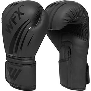 WFX Guantoni da boxe in pelle, professionali, MMA, sparring, kickboxing, allenamento, Muay Thai, combattimento (Nero, 14 oz)