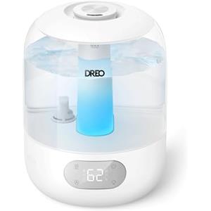 DREO 3L Umidificatore Ambiente Bambini Silenzioso 26dB, Ultrasuoni Nebbia Fresca, Ugello 360°, 30h Autonomia, Diffusore Oli Essenziali, Luce Ambientale, per Casa e Piante, Bianco