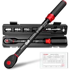 HYCHIKA BETTER TOOLS FOR BETTER LIFE HYCHIKA Chiave Dinamometrica 1/2" 40-220 Nm - Precisione ±2%, 72 Denti Doppio Senso, Sistema Click, con Adattatore 3/8", Prolunga e Bussole (17, 19, 21mm).