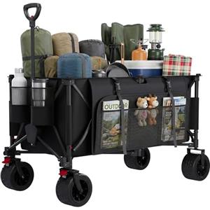 JUMMICO Carrello Pieghevole 260L per Spiaggia e Campeggio con Ruote Pneumatiche 17cm e Doppio Freno - Carrello da Trasporto per Shopping, Festeggiamenti