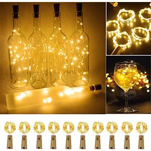 Loiina Luci Led Bottiglia,10 pezzi 2m 20 LED Tappi Led per Bottiglie per esterni, feste, Natale, decorazione di nozze, Matrimonio, DIY, Festa, Bianco Caldo