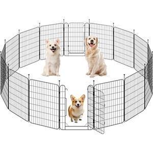 Yaheetech Recinto per Cani da Interno ed Esterno, 80 cm di Altezza a 16 Pannelli, Box Kennel Cancelletto Pieghevole per Cuccioli Conigli Gatti, Recinzione Cancello per Animali Domestici in Acciaio