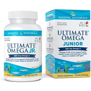 Nordic Naturals Ultimate Omega Junior 680mg - 90 Mini Capsule Molli al Gusto di Fragola per la Salute del Cervello e del Sistema Nervoso