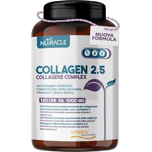 Nutracle Collagene Idrolizzato Verisol® 2500 mg con Acido Ialuronico e Coenzima Q10 - Integratore per Pelle, Capelli e Ossa - 120 Compresse