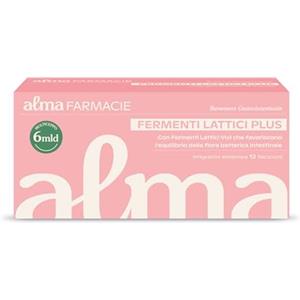 Alma Farmacie Fermenti Lattici Plus Alma Farmacie, per il Benessere Intestinale, 6 mld Probiotici Multiceppo per l'Equilibrio della Flora Batterica, con Fermenti Lattici Vivi, Integratore 12 Flaconi da 10ml