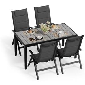 JUMMICO Set di Mobili da Esterno Giardino - Tavolo Effetto Legno Tutto in Alluminio Facile da Pulire con 4/6/8 Sdraio Pieghevoli - Robusto, Pratico per Terrazza, Piscina