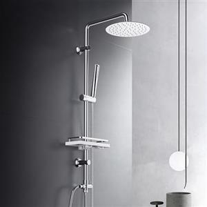 Görbach Colonna Doccia Acciaio Inox Senza Miscelatore Fori Muro Regolabili Colonna Doccia idromassaggio Asta Doccia Saliscendi Doccia con soffione a Pioggia e Porta Ogetti Mensola(D20cm)