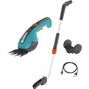 Gardena Set Forbici a Batteria per Erba ClassicCut Li: Larghezza di Taglio 8 cm, Manico telescopico con Ruote, Impugnatura Comoda con LED Stato di Carica, Cambio Lama Senza Utensili (9886-20)