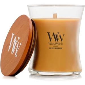 WoodWick Candela profumata con stoppino scoppiettante | Candela a clessidra media Golden Bourbon | Candele a lunga combustione: Fino a 60 ore | Regali perfetti per le donne
