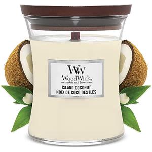 WoodWick Candela profumata Hourglass media con stoppino crepitante | Island Coconut | Durata della fragranza: fino a 60 ore