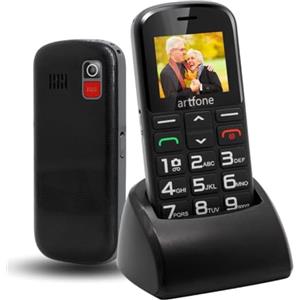 artfone CS182 Nero - Telefono Cellulare per Anziani con Tasti Grandi丨Funzione SOS丨Chiamata Rapida丨Base di Ricarica丨Funzione di orario丨1.8" Display丨Doppia SIM GSM Cellulare senior丨Volume alto丨FM Radio