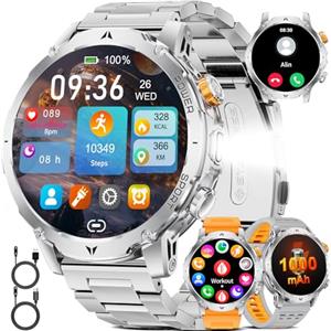 LIGE 1000 mAh Smartwatch Uomo,1.7" Smart Watch Uomo Militare con 110+ Modalità Sportive,Chiamata Bluetooth,Frequenza Cardiaca,Monitoraggio del sonno, Android iOS,3 Braccialetti,2 Caricabatterie