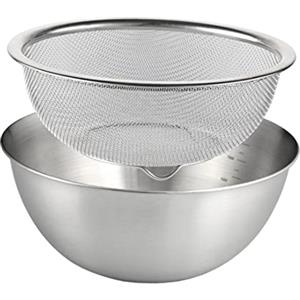 JISADER 2 scolapasta in acciaio inox 304 con ciotola per mescolare il riso, ciotola per lavare il riso, set di filtri per alimenti per frutta, pasta, 24 CM