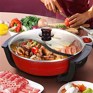 SanBouSi Yin Yang Hotpot - Pentola elettrica multifunzione per feste, 6 l, antiaderente per la casa, regolazione della temperatura 1300 W