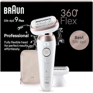 Braun Silk Epil 9 Flex Epilatore Elettrico Donna, Rasoio Elettrico Donna Con Testina Flessibile a 360° Per Epilazione Semplice, Wet & Dry, Pelle Liscia a Lungo, Idea Regalo, 9-030 3D, Bianco/Rosa