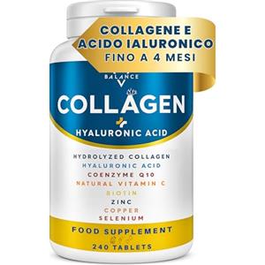 BALANCE FEEL YOUR SELF COLLAGENE IDROLIZZATO 2000MG - 240 COMPRESSE | Collagene e Acido Ialuronico, Coenzima Q10, Vitamina C, Biotina e Zinco per Pelle, Ossa e Articolazioni