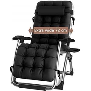 DQCHAIR Sedia per gravità zero reclinabile all'aperto con portabicchieri, sedia per sdraio allungabile extra larga per piscina da giardino Patio Garden, con supporto per cuscini 200kg (Black1)