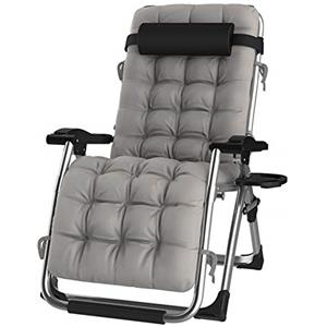 DQCHAIR Sedia per gravità zero reclinabile all'aperto con portabicchieri, sedia per sdraio allungabile extra larga per piscina da giardino Patio Garden, con supporto per cuscini 200kg ( Color : Silver )